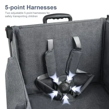 Collapsible Wagon Stroller for Two Kids with Removable Canopy