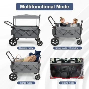 Collapsible Wagon Stroller for Two Kids with Removable Canopy
