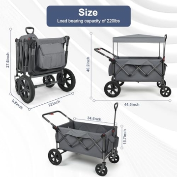 Collapsible Wagon Stroller for Two Kids with Removable Canopy