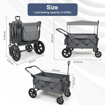 Collapsible Wagon Stroller for Two Kids with Removable Canopy