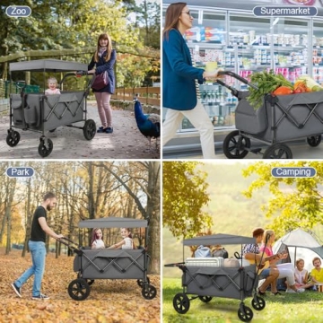 Collapsible Wagon Stroller for Two Kids with Removable Canopy