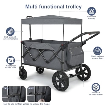 Collapsible Wagon Stroller for Two Kids with Removable Canopy