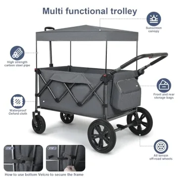 Collapsible Wagon Stroller for Two Kids with Removable Canopy