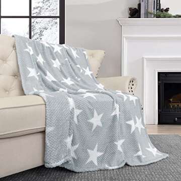 Home Soft Things Flannel Travel Throw Star Print Soft Warm Cozy Comfortable Blankets 50'' x 70'' Bedroom Living Room Décor Suitable for All Year Round