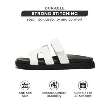 Project Cloud 100% Genuine Leather Womens Sandals - Memory Foam Slip on Sandals Women Footwear - Womens Fashion Platform Sandals Comfy Mules for Woman with Cut-Out Details Sandals (Mayven, White, 11)