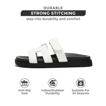 Project Cloud 100% Genuine Leather Womens Sandals - Memory Foam Slip on Sandals Women Footwear - Womens Fashion Platform Sandals Comfy Mules for Woman with Cut-Out Details Sandals (Mayven, White, 11)