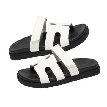 Project Cloud 100% Genuine Leather Womens Sandals - Memory Foam Slip on Sandals Women Footwear - Womens Fashion Platform Sandals Comfy Mules for Woman with Cut-Out Details Sandals (Mayven, White, 11)