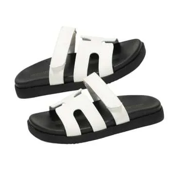 Project Cloud 100% Genuine Leather Womens Sandals - Memory Foam Slip on Sandals Women Footwear - Womens Fashion Platform Sandals Comfy Mules for Woman with Cut-Out Details Sandals (Mayven, White, 11)