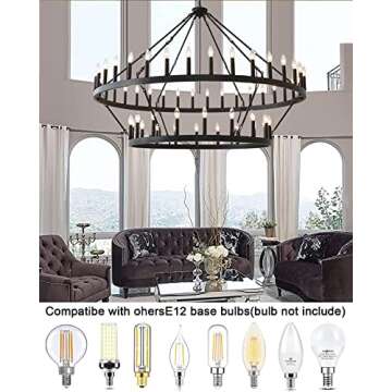 JKLX 60 Inch Large Black Wagon Wheel Chandelier,2 Tier 54-Lights Farmhouse Industrial Country Style Round Pendant Light Fixture for Dining Room Kitche