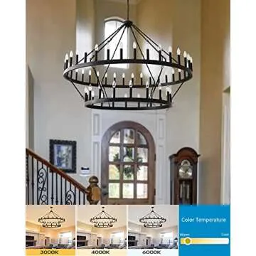JKLX 60 Inch Large Black Wagon Wheel Chandelier,2 Tier 54-Lights Farmhouse Industrial Country Style Round Pendant Light Fixture for Dining Room Kitche