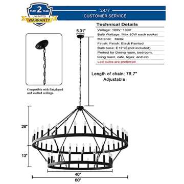 JKLX 60 Inch Large Black Wagon Wheel Chandelier,2 Tier 54-Lights Farmhouse Industrial Country Style Round Pendant Light Fixture for Dining Room Kitche