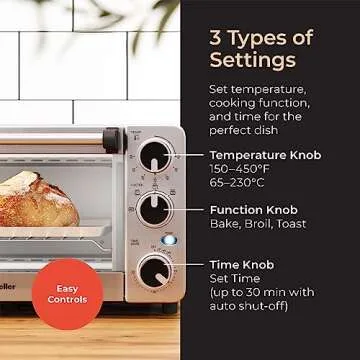 Mueller Toaster Oven with 30 Minute Timer - Toast - Bake - Broiler Settings, Stainless Steel, Natural Convection, Fits 9 inch Pizza, 4 Slice Toaster, 1100 W