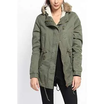 TheMogan Women's Sherpa Fur Lined Hooded Drawstring Anorak Parka Olive 2XL