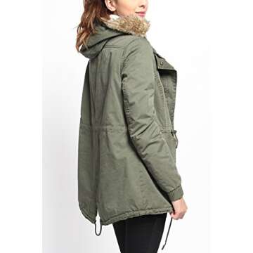 TheMogan Women's Sherpa Fur Lined Hooded Drawstring Anorak Parka Olive 2XL