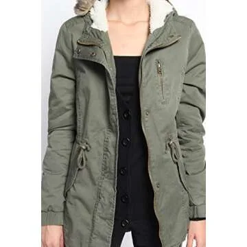TheMogan Women's Sherpa Fur Lined Hooded Drawstring Anorak Parka Olive 2XL