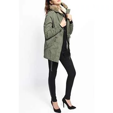 TheMogan Women's Sherpa Fur Lined Hooded Drawstring Anorak Parka Olive 2XL
