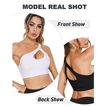CHAMA Womens One Shoulder Sports Bras Medium Support Workout Yoga Bra Sexy Cute S-XXL