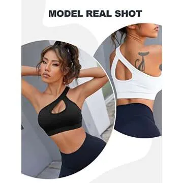 CHAMA Womens One Shoulder Sports Bras Medium Support Workout Yoga Bra Sexy Cute S-XXL
