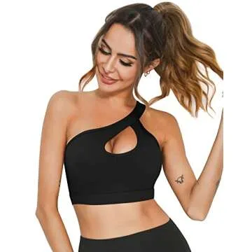 CHAMA Womens One Shoulder Sports Bras Medium Support Workout Yoga Bra Sexy Cute S-XXL