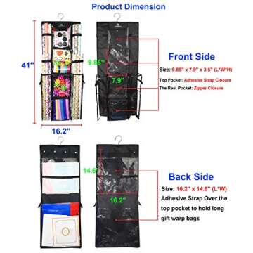 Freegrace Double Sided Hanging Gift Wrap Organizer | Large 16" x 41" Wrapping Paper Rolls Storage Ba...