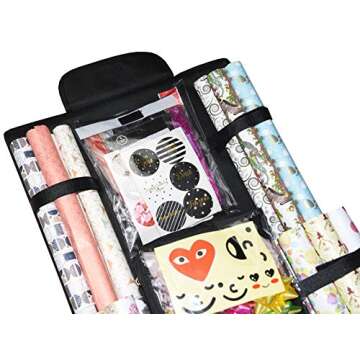 Freegrace Double Sided Hanging Gift Wrap Organizer | Large 16" x 41" Wrapping Paper Rolls Storage Bag | Tearproof & Space Saving Closet Gift Bag Organization Solution (Black)