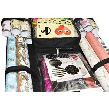 Freegrace Double Sided Hanging Gift Wrap Organizer | Large 16" x 41" Wrapping Paper Rolls Storage Bag | Tearproof & Space Saving Closet Gift Bag Organization Solution (Black)