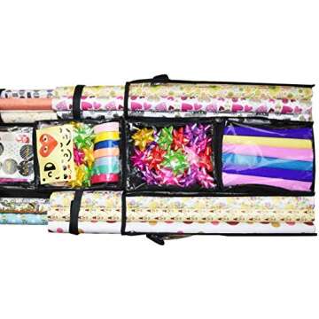 Freegrace Double Sided Hanging Gift Wrap Organizer | Large 16" x 41" Wrapping Paper Rolls Storage Bag | Tearproof & Space Saving Closet Gift Bag Organization Solution (Black)