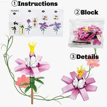 WODMAZ Valentines Day Cards with Bouquet Building Blocks, 24 Packs Romantic Flower Toys Valentines Day Gifts for Kids School Classroom Exchange, Valentine Party Favor, Valentine's Greeting Cards