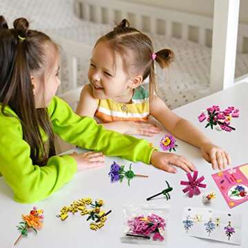 WODMAZ Valentines Day Cards with Bouquet Building Blocks, 24 Packs Romantic Flower Toys Valentines Day Gifts for Kids School Classroom Exchange, Valentine Party Favor, Valentine's Greeting Cards