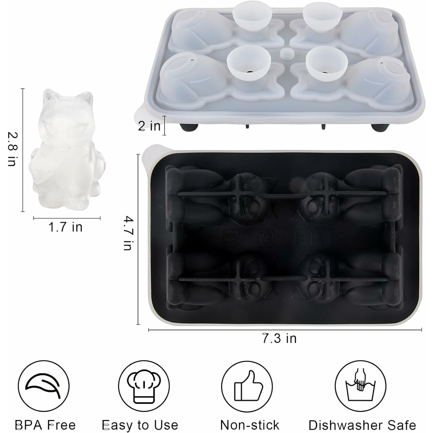 3D Cat Ice Cube Mold for Fun Cocktail Shapes