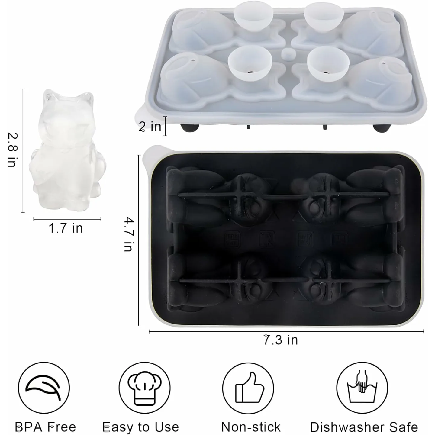 3D Cat Ice Cube Mold for Fun Cocktail Shapes
