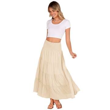 Zeagoo Women's Elastic High Waist Boho Maxi Skirt Ruffle A Line Swing Long Skirts Beige Medium