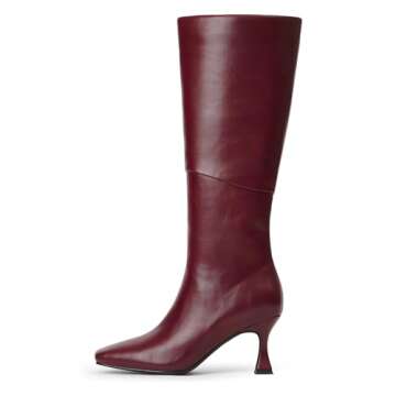 Modatope Burgundy Knee High Boots for Women - Stylish Kitten Heels