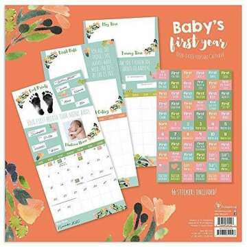 TF Publishing - Baby’s First Year Floral Open-Dated Keepsake Wall Calendar - DIY Personalize & Customize - Floral Design - Start with Any Month - Record Milestones - Stickers Included - 12 x 12”