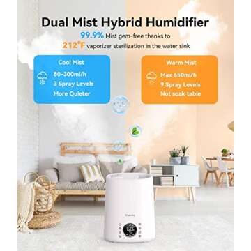 ENPULY 6L Top Fill Warm and Cool Mist Humidifiers for Bedroom/Large Room(Max 861sq.ft), 12 Levels Dual Mists Air Humidifier, Essential Oil Tray, Sleep Mode, 12 Hrs Timer, Child Lock(White)