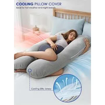 QUEEN ROSE Pregnancy Pillows, Cooling Maternity Pillow for Sleeping, 55in U Shaped Body Pillow for Pregnant Support, with Removable Silky Cover, Gray