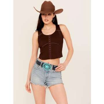 UTOWO Western Cowgirl Belt for Women,Vintage Engraved Tooled Leather Belt Turquoise Cowboy Country Belt