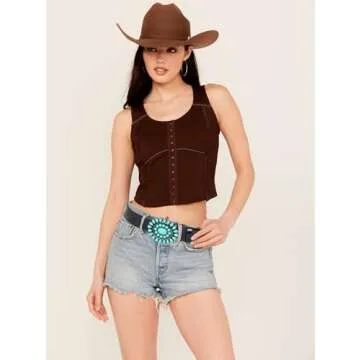 UTOWO Western Cowgirl Belt for Women,Vintage Engraved Tooled Leather Belt Turquoise Cowboy Country Belt