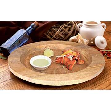 Alpha Living Home 13" Round Wooden Charger Plates – Set of 2, Handcrafted Mango Wood Dinnerware fo...