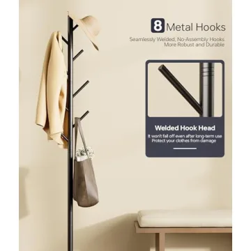 Stylish Coat Rack with 8 Hooks and Adjustable Heights