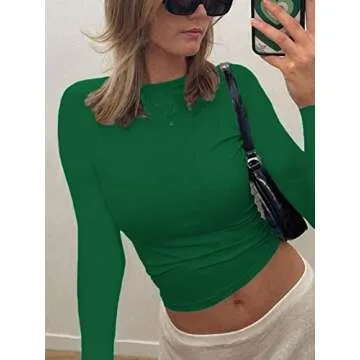 Women's Backless T-Shirts Y2K Crop Top Solid Casual Long Sleeve Sexy Vintage Cut Out 2023 Summer Fashion (Long-Sleeve-Green, Medium)
