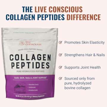 Live Conscious Collagen Powder Hydrolyzed Collagen Peptides Type I & III - Keto & Paleo Friendly - Unflavored - 20 Servings, 7.8 oz