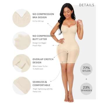 FeelinGirl Shapewear for Women Tummy Control Faja Seamless Faja Bodysuit Body Shaper for Women Butt Lifting Shapewear Beige M/L