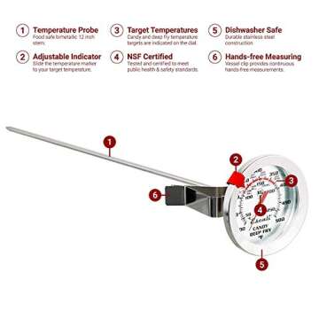 Escali AHC2 Stainless Steel Deep Frying and Candy Thermometer with Pot Clip, 12-Inch Probe with Cand...