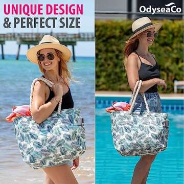 Odyseaco Large Waterproof Beach Tote Bag for Women
