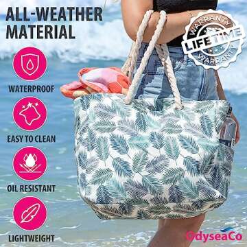 Odyseaco Large Waterproof Beach Tote Bag for Women