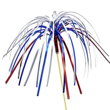YSSAI 4th of July Cocktail Picks 100 Counts 4.7 Inch Firework Design Red White Blue Firework Picks Bamboo Toothpicks Cocktail Sticks Food Picks for Fourth of July Independence Day Party Supplies