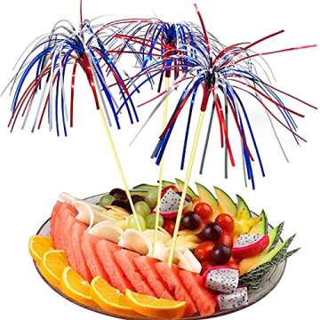 YSSAI 4th of July Cocktail Picks 100 Counts 4.7 Inch Firework Design Red White Blue Firework Picks Bamboo Toothpicks Cocktail Sticks Food Picks for Fourth of July Independence Day Party Supplies