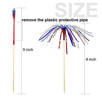 YSSAI 4th of July Cocktail Picks 100 Counts 4.7 Inch Firework Design Red White Blue Firework Picks Bamboo Toothpicks Cocktail Sticks Food Picks for Fourth of July Independence Day Party Supplies