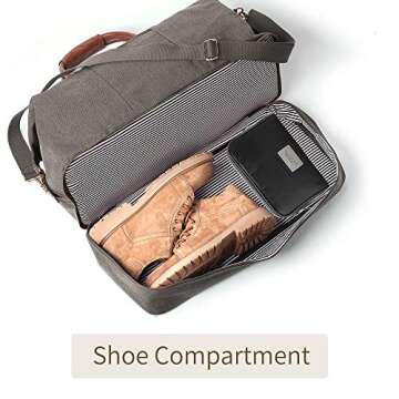 Canvas Travel Tote Luggage Men's Weekender Duffle Bag with Shoe compartment (Grey)